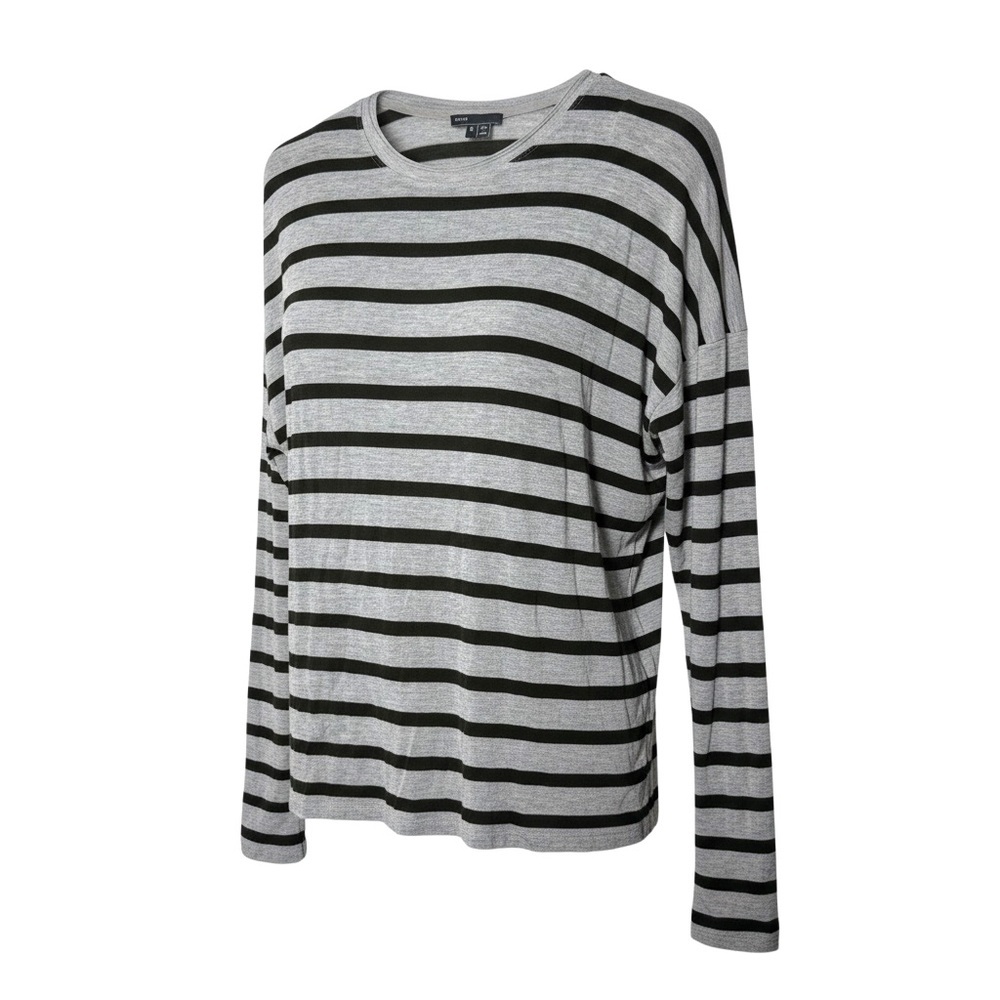 Vince Gray Striped 100% Viscose Crewneck Top